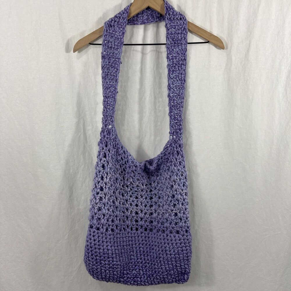 Handmade Purple Crochet Knit Shoulder Bag Hobo Cottagecore Grannycore
